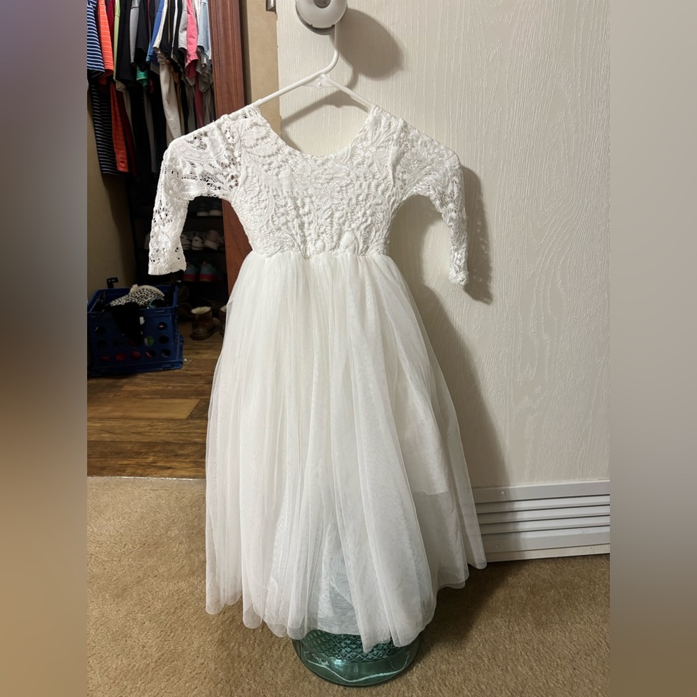 Elegant White Lace Flower Girl Dress